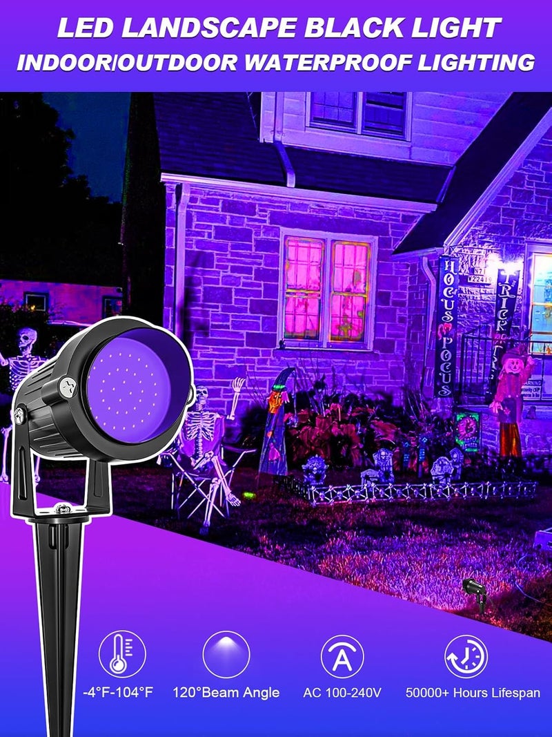 DOREIO Halloween Blacklight Spotlight Outdoor 15W LED Black Lights Waterproof Landscape Lighting with US Plug for Glow Dance Party,Stage Lighting,Body Paint,Fluorescent Poster, Neon Glow(4 Pack) - Image 2
